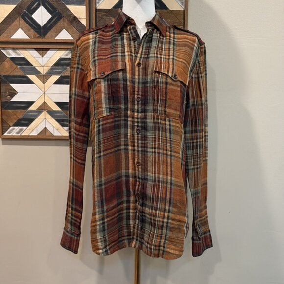 Ralph Lauren Vintage Women’s Desert Explorer Linen Plaid Button Down Shirt 6 NWT - Picture 10 of 16